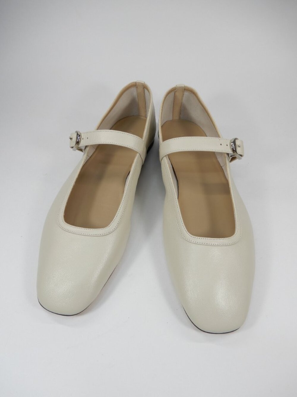 LE MONDE BERYL Mary Jane Ballet Flat 38 7.5 Ecru Lambskin Leather Square Toe NEW - Picture 9 of 16